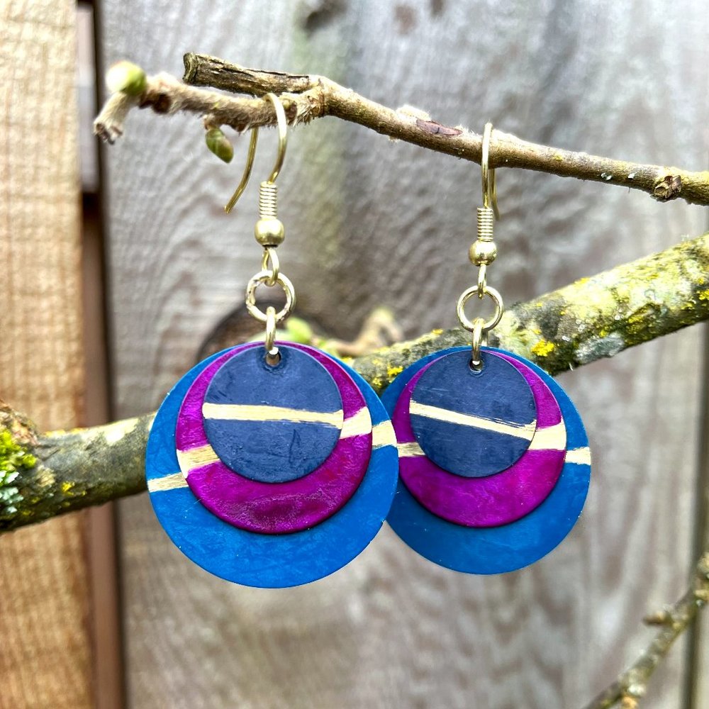 Multi Color Circle Drop Earrings - Picture 3 of 3